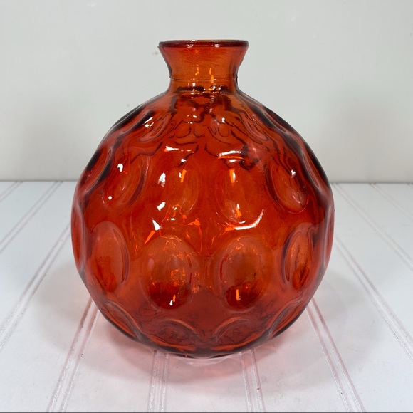 Orange glass dimpled vase - Picture 1 of 6